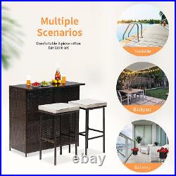 3PCS Patio Bar Set Outdoor Furniture Set Wicker Bistro Set with Two Stools for