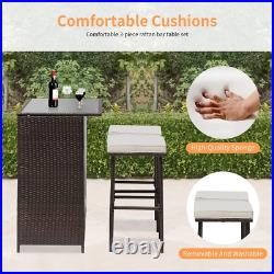 3PCS Patio Bar Set Outdoor Furniture Set Wicker Bistro Set with Two Stools for P