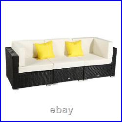 3PCS Patio Furniture Couch Garden Wicker Rattan Cushioned Sofa Sectional Black