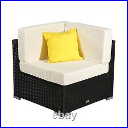 3PCS Patio Furniture Couch Garden Wicker Rattan Cushioned Sofa Sectional Black
