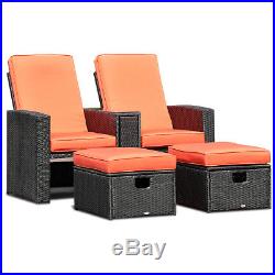 3PCS Patio Furniture Reclining Recliner Set Adjustable Backrest Rattan Ottoman