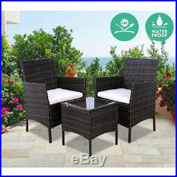 3PCS Patio Furniture Set Outdoor Wicker Bistro Rattan Cushion Coffee Table Chair