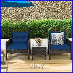 3PCS Patio Garden Cushioned Sofa Chair Outdoor Rattan Conversation Set Black
