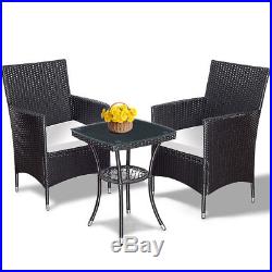 3PCS Patio Garden Rattan Wicker Furniture Set Sofa Cushioned Table WithLower Shelf