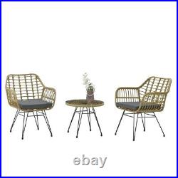 3PCS Patio Outdoor Rattan Bistro Furniture Set Coffee Table and 2 Chairs