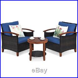3PCS Patio Rattan Furniture Set Conversation Bistro Cushion Sofa Round Table