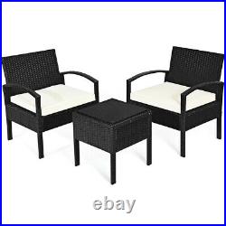 3PCS Patio Rattan Furniture Set Conversation Sofa Cushioned Coffee Table Outdoor