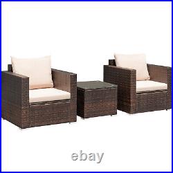 3PCS Patio Rattan Furniture Set Conversation Wicker Sofa Set withCushion Garden