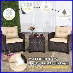 3PCS Patio Rattan Furniture Set Cushioned Conversation Set Sofa Coffee Table US