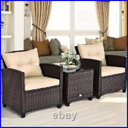 3PCS Patio Rattan Furniture Set Cushioned Conversation Set Sofa Coffee Table US