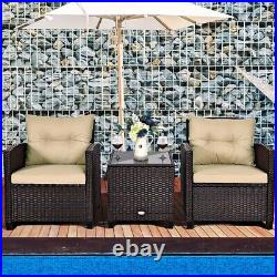 3PCS Patio Rattan Furniture Set Cushioned Conversation Set Sofa Coffee Table US