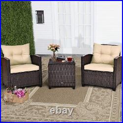 3PCS Patio Rattan Furniture Set Cushioned Conversation Set Sofa Coffee Table US