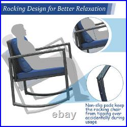 3PCS Patio Rattan Furniture Set Rocking Chairs Cushioned Sofa Navy