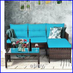 3PCS Patio Rattan Sofa Set Outdoor Wicker Sectional Conversation Furniture Set