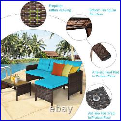 3PCS Patio Rattan Sofa Set Outdoor Wicker Sectional Conversation Furniture Set