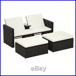 3PCS Patio Rattan Wicker Chaise Lounge Chair Set Cushioned Storage Ottoman