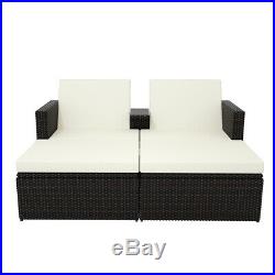 3PCS Patio Rattan Wicker Chaise Lounge Chair Set Cushioned Storage Ottoman