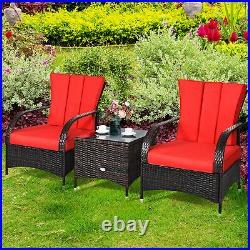 3PCS Patio Rattan Wicker Conversation Set Outdoor Furniture Set with Red Cushions