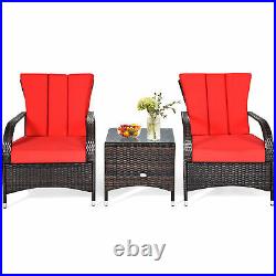 3PCS Patio Rattan Wicker Conversation Set Outdoor Furniture Set with Red Cushions