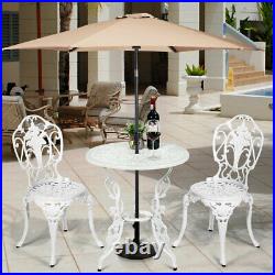 3PCS Patio Table Chairs Furniture Bistro Set Cast Aluminum Outdoor Garden White
