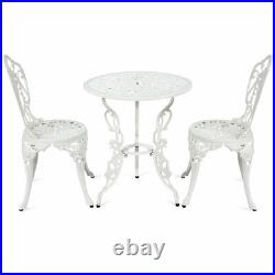 3PCS Patio Table Chairs Furniture Bistro Set Cast Aluminum Outdoor Garden White