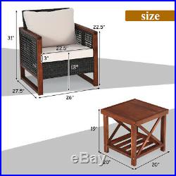3PCS Patio Wicker Furniture Set Conversation Bistro Cushion Sofa Square Table