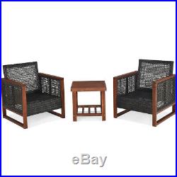 3PCS Patio Wicker Furniture Set Conversation Bistro Cushion Sofa Square Table
