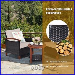 3PCS Patio Wicker Rattan Conversation Set Outdoor Furniture Set with Beige Cushion