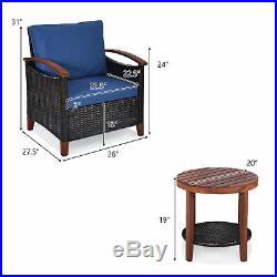 3PCS Patio Wicker Rattan Conversation Set Outdoor Furniture Set with Cushion