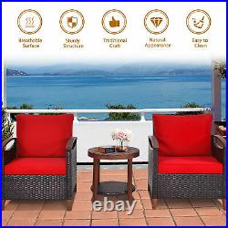 3PCS Patio Wicker Rattan Conversation Set Outdoor Furniture Set with Red Cushion