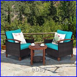 3PCS Patio Wicker Rattan Conversation Set Outdoor Furniture Set with Turquoise