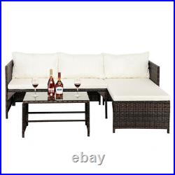 3PCS Patio Wicker Rattan Sofa Set Outdoor Furniture Sectional Couch with Cushion