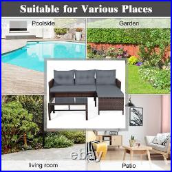 3PCS Patio Wicker Rattan Sofa Set Outdoor Sectional Conversation Set Lawn Garden