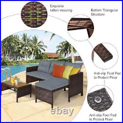3PCS Patio Wicker Rattan Sofa Set Outdoor Sectional Conversation Set Lawn Garden