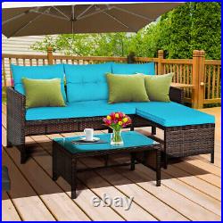 3PCS Patio Wicker Rattan Sofa Set Outdoor Sectional Conversation Set Turquoise