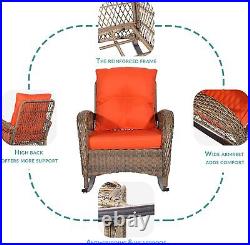 3PCS Patio Wicker Rocker Chair Set Outdoor Rattan Bistro Rocking Chair Table Set