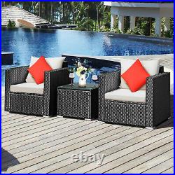 3PCS Patio wicker Furniture Set Conversation Rattan Sofa Set withCushion Garden