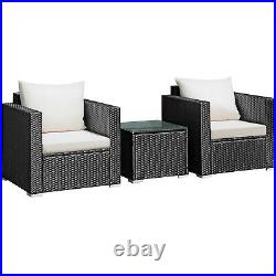 3PCS Patio wicker Furniture Set Conversation Rattan Sofa Set withCushion Garden