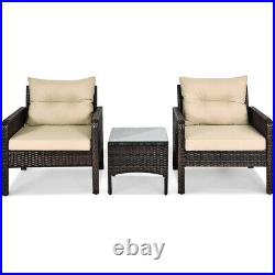 3PCS Rattan Conversation Set Patio Furniture withCushioned Sofa Chair Coffee Table