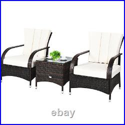 3PCS Rattan Furniture Set Chair Coffee Table Conversation Set Outdoor With Cushion