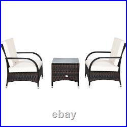 3PCS Rattan Furniture Set Chair Coffee Table Conversation Set Outdoor With Cushion