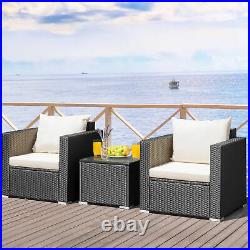 3PCS Rattan Patio Conversation Furniture Set Outdoor Sofa Set with Cushions