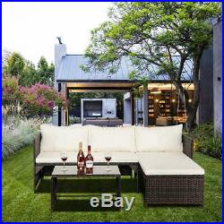 3PCS Rattan Patio Furniture Set Lawn Sofa Table Set /w Cushion Seat PE Wicker US