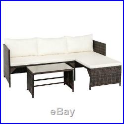 3PCS Rattan Patio Furniture Set Lawn Sofa Table Set /w Cushion Seat PE Wicker US