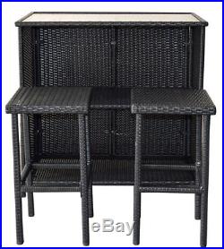 3PCS Rattan Wicker Bar Set Patio Outdoor Party Table & 2 Stools Furniture Black
