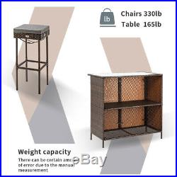 3PCS Rattan Wicker Bar Set Patio Outdoor Table & 2 Stools Furniture Brown