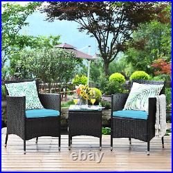 3PCS Rattan Wicker Table Chair Set PE Outdoor Sofa Couch Furniture with Cushion