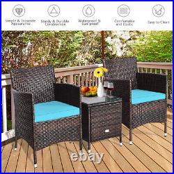 3PCS Rattan Wicker Table Chair Set PE Outdoor Sofa Couch Furniture with Cushion
