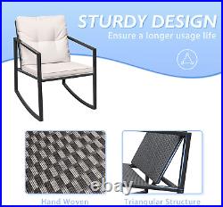 3PCS Rocking Wicker Bistro Set, Chairs+Glass Coffee Table Patio Outdoor Furniture