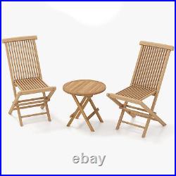 3PCS Teak Wood Slatted Set Round Table Folding Chair Outdoor without Assembly